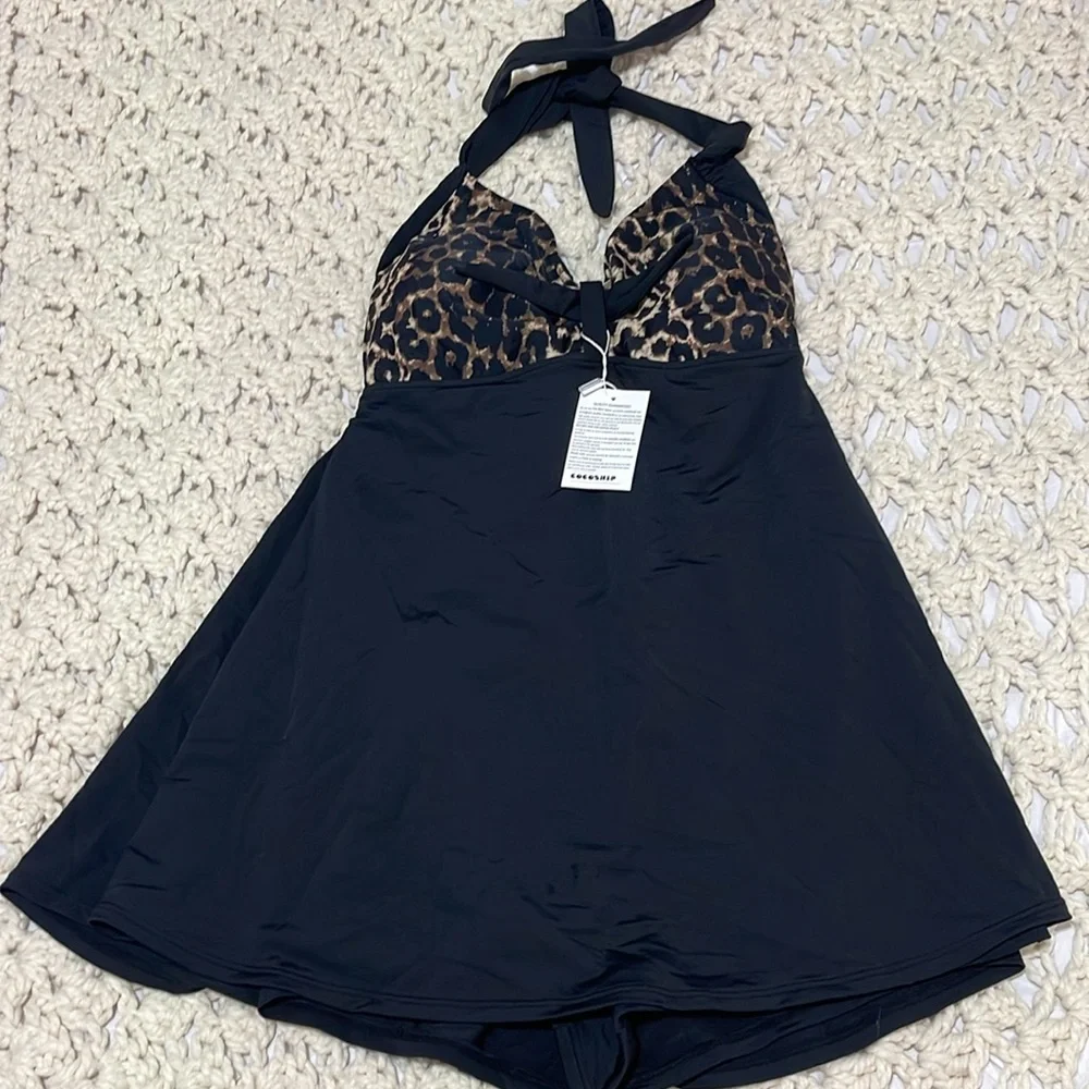 COCOSHIP Vintage Sailor Pin Up Swimsuit Retro 1Piece Skirtini Cover Up Swimdress